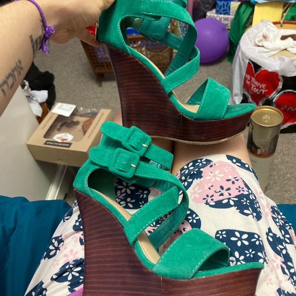 Teal Mega-Wedge Sandals